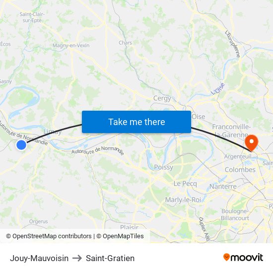 Jouy-Mauvoisin to Saint-Gratien map