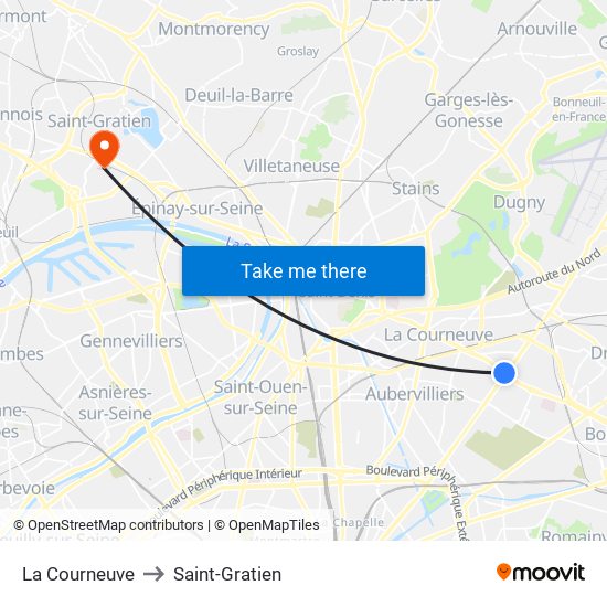 La Courneuve to Saint-Gratien map