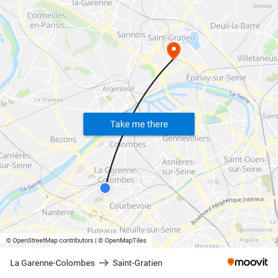 La Garenne-Colombes to Saint-Gratien map