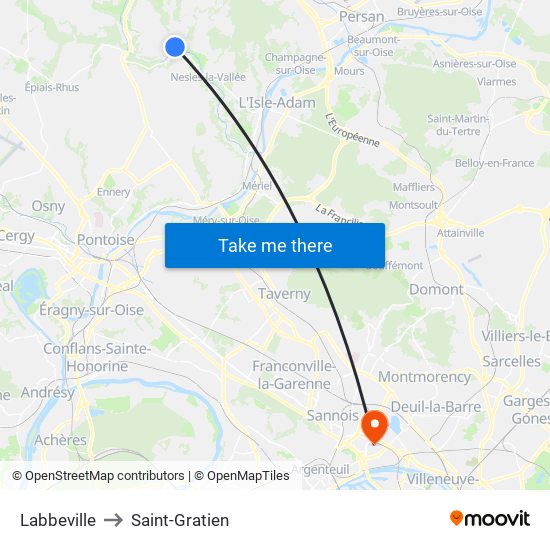 Labbeville to Saint-Gratien map