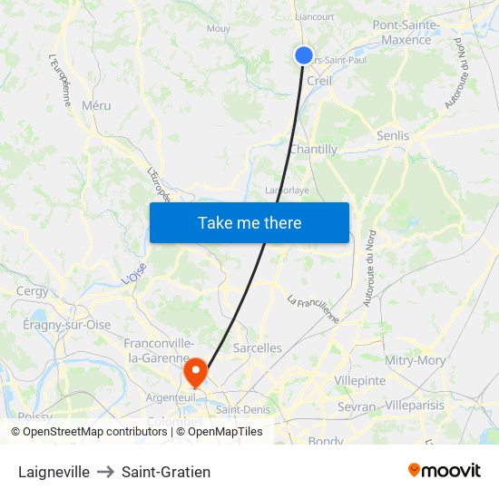 Laigneville to Saint-Gratien map
