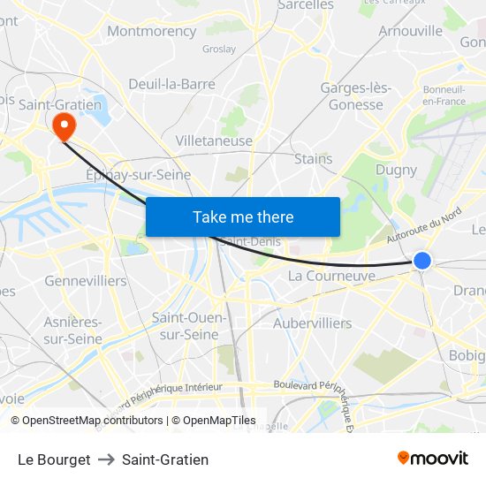 Le Bourget to Saint-Gratien map