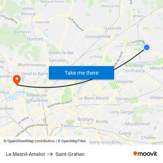 Le Mesnil-Amelot to Saint-Gratien map