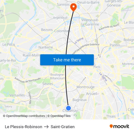 Le Plessis-Robinson to Saint-Gratien map