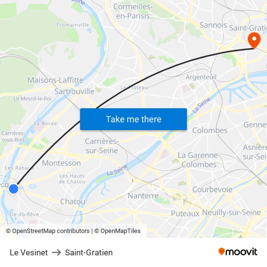 Le Vesinet to Saint-Gratien map