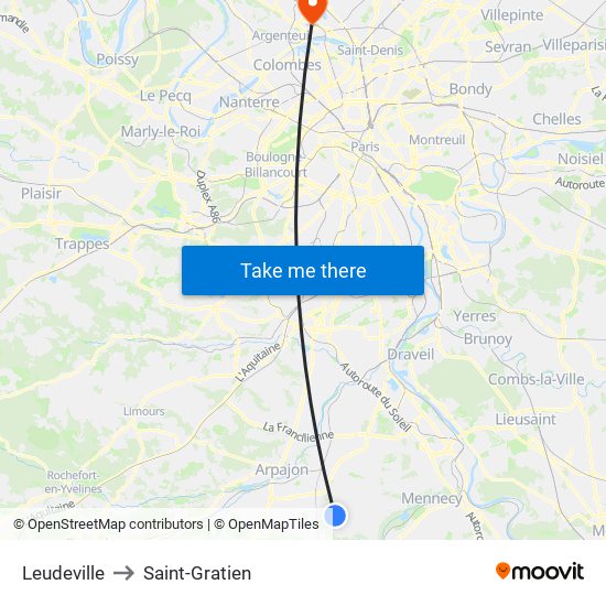 Leudeville to Saint-Gratien map