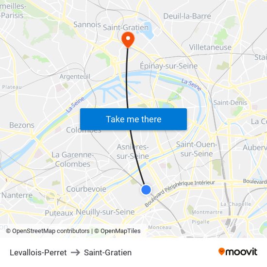 Levallois-Perret to Saint-Gratien map