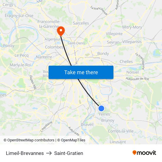 Limeil-Brevannes to Saint-Gratien map