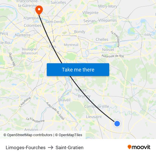 Limoges-Fourches to Saint-Gratien map