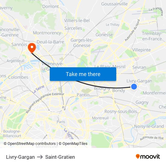 Livry-Gargan to Saint-Gratien map