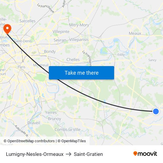 Lumigny-Nesles-Ormeaux to Saint-Gratien map