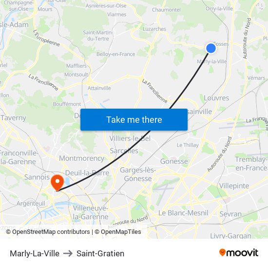 Marly-La-Ville to Saint-Gratien map