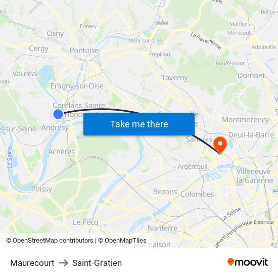 Maurecourt to Saint-Gratien map