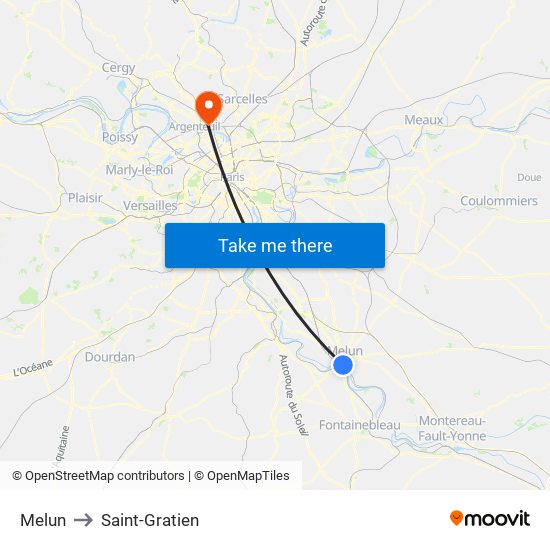 Melun to Saint-Gratien map
