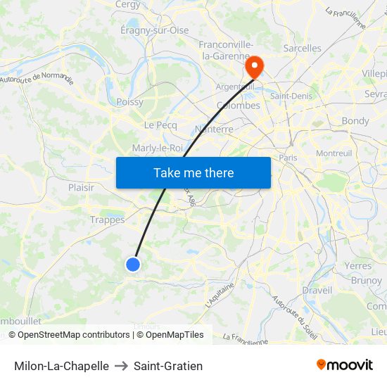 Milon-La-Chapelle to Saint-Gratien map