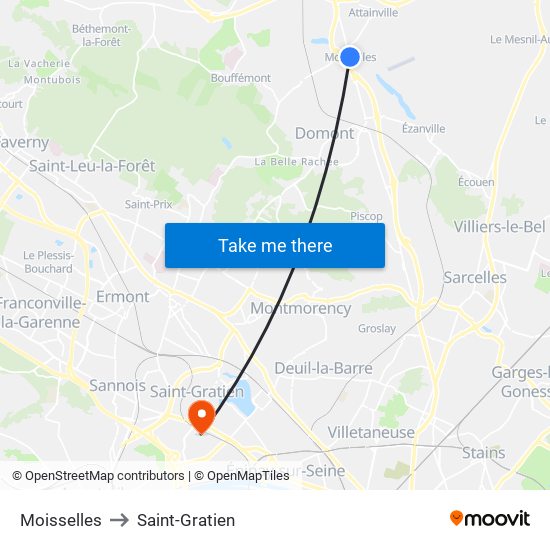 Moisselles to Saint-Gratien map