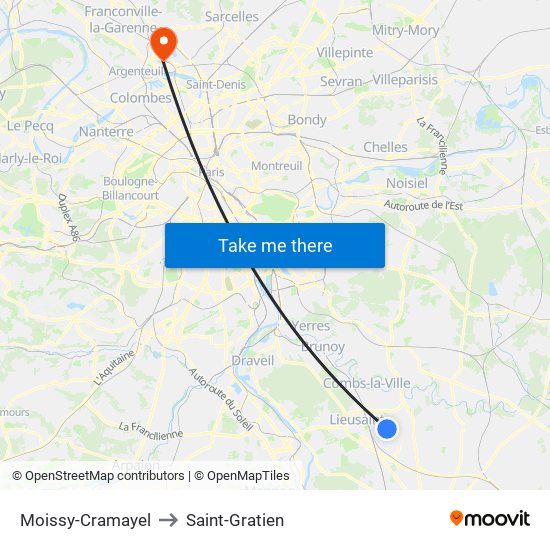 Moissy-Cramayel to Saint-Gratien map