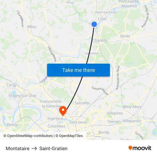 Montataire to Saint-Gratien map