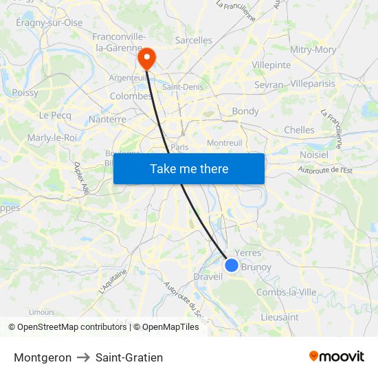 Montgeron to Saint-Gratien map