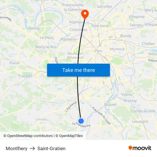 Montlhery to Saint-Gratien map
