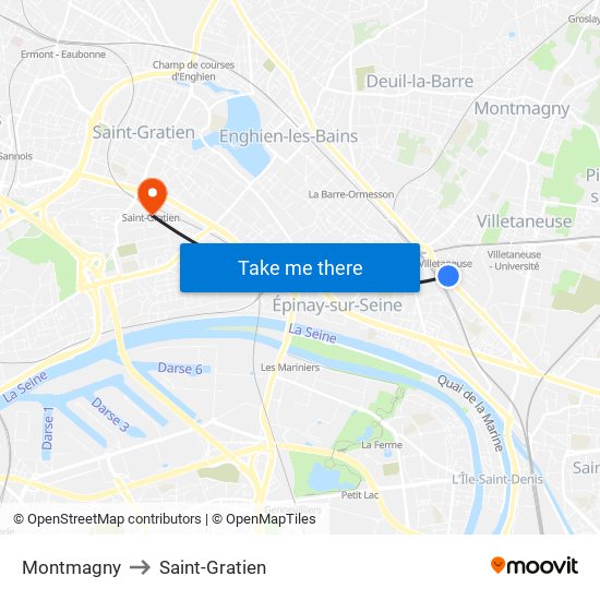 Montmagny to Saint-Gratien map