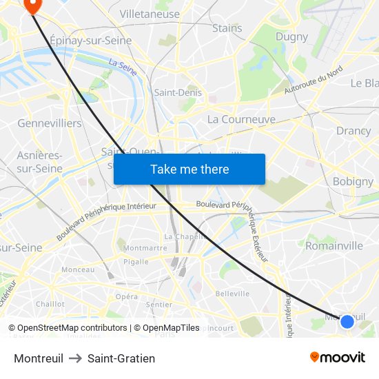 Montreuil to Saint-Gratien map