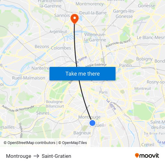 Montrouge to Saint-Gratien map