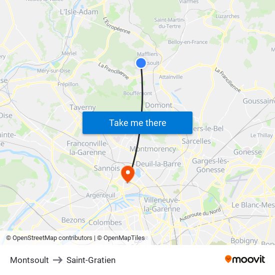 Montsoult to Saint-Gratien map