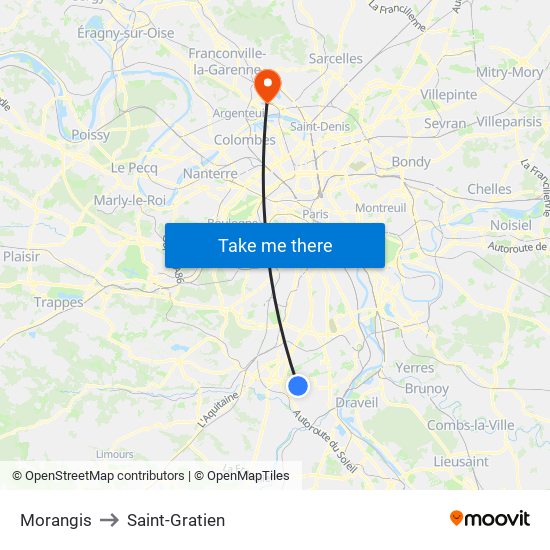 Morangis to Saint-Gratien map