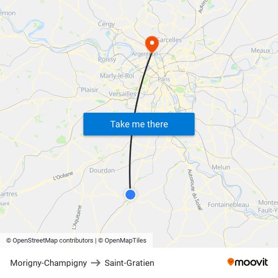 Morigny-Champigny to Saint-Gratien map