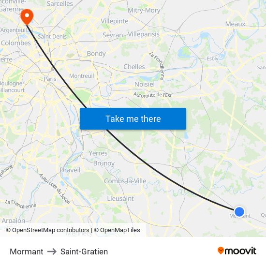 Mormant to Saint-Gratien map