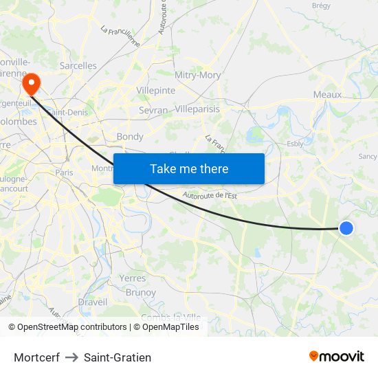 Mortcerf to Saint-Gratien map