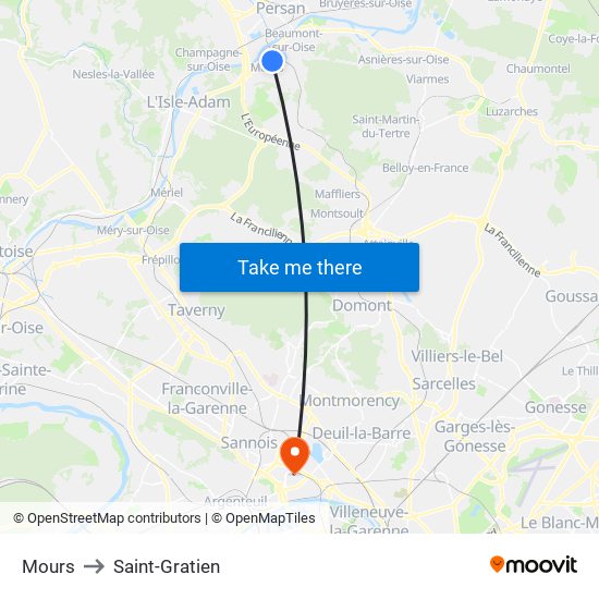 Mours to Saint-Gratien map