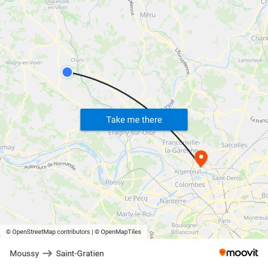 Moussy to Saint-Gratien map