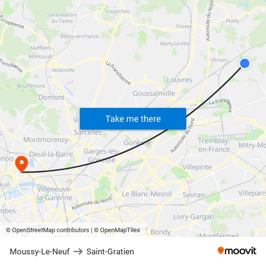 Moussy-Le-Neuf to Saint-Gratien map