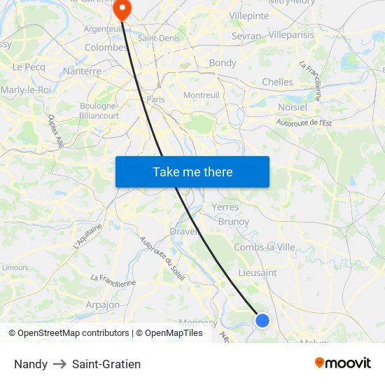 Nandy to Saint-Gratien map