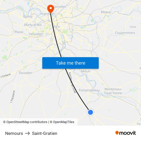 Nemours to Saint-Gratien map