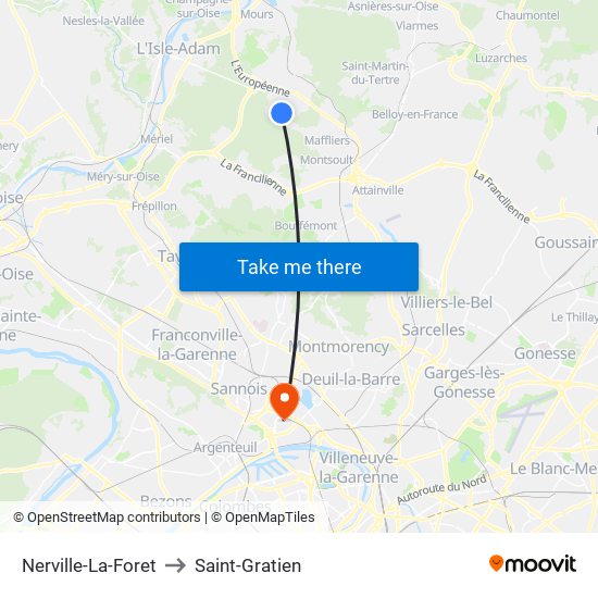 Nerville-La-Foret to Saint-Gratien map