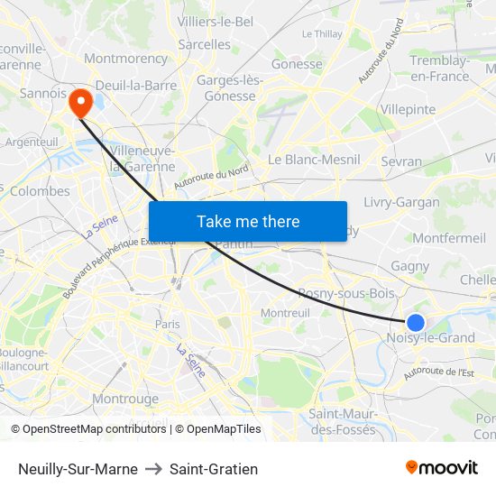 Neuilly-Sur-Marne to Saint-Gratien map