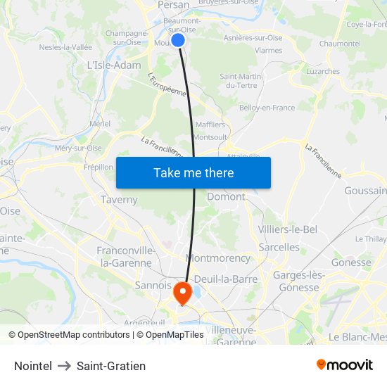 Nointel to Saint-Gratien map