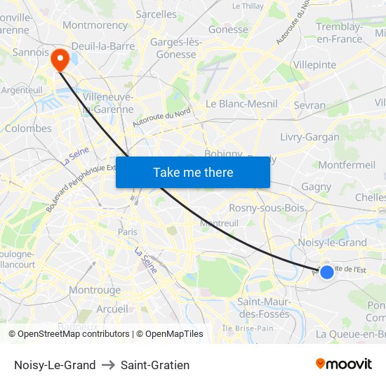 Noisy-Le-Grand to Saint-Gratien map