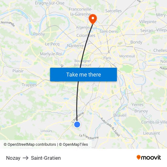 Nozay to Saint-Gratien map
