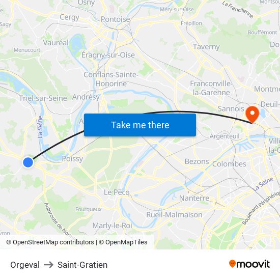 Orgeval to Saint-Gratien map