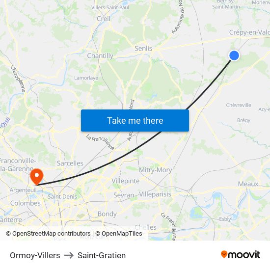 Ormoy-Villers to Saint-Gratien map