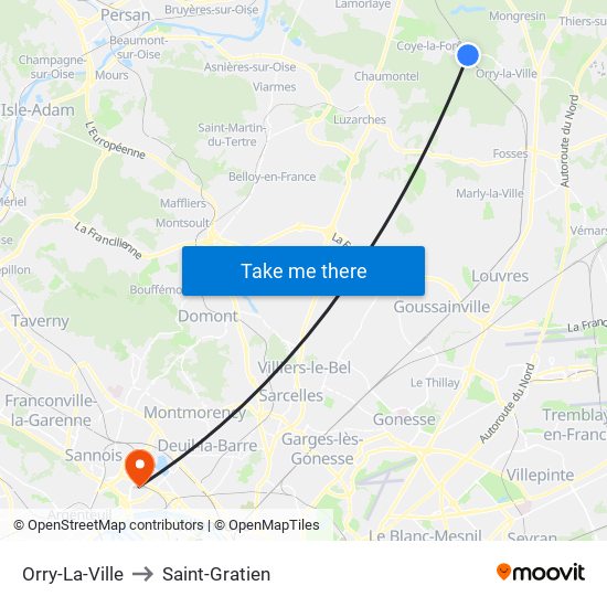 Orry-La-Ville to Saint-Gratien map