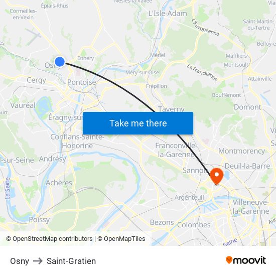 Osny to Saint-Gratien map