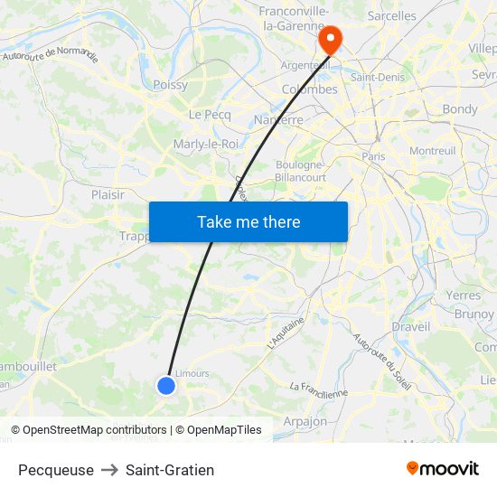 Pecqueuse to Saint-Gratien map