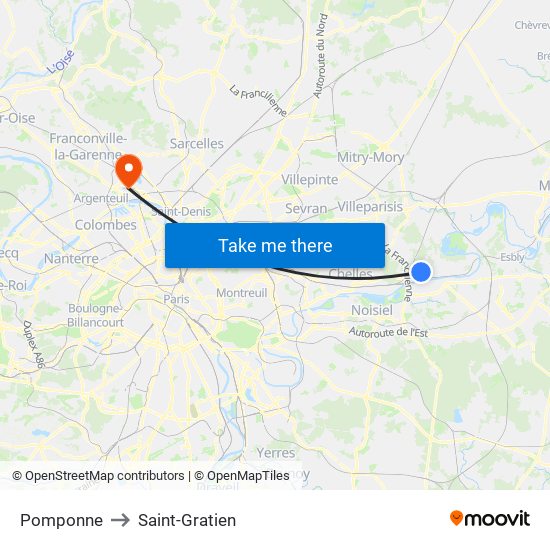 Pomponne to Saint-Gratien map