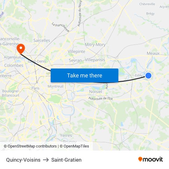 Quincy-Voisins to Saint-Gratien map