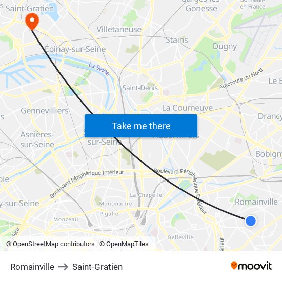 Romainville to Saint-Gratien map